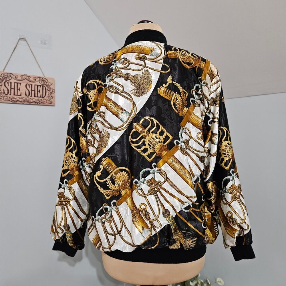 Vintage Silk Full Zip Y2K Lined Sword Graphic Jacket Momcore - Picture 11 of 11